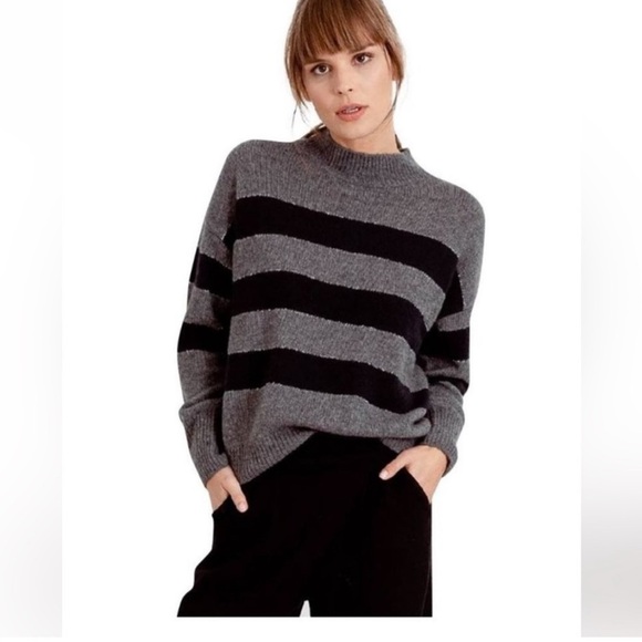 Rails Womens M Gray Black Striped Cashmere Wool Silk Mock Neck Ellise Sweater - Picture 1 of 6